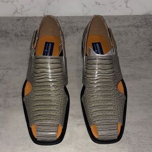 MENS Roberto Chillini Gray Croc-Embossed Leather Sandals -